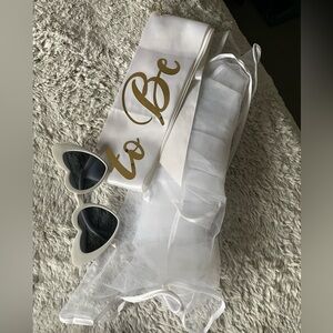 Bride to be Bundle - White Bridal Veil, Sash and Heart Sunglasses Set